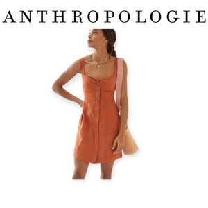 Maeve Anthropologie Rust Linen Blend Twist Front Tie Back Sleeveless Dress S